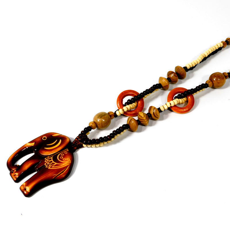 Bohemian Retro Ethnic Style Hand-woven Wooden Pendant Necklace