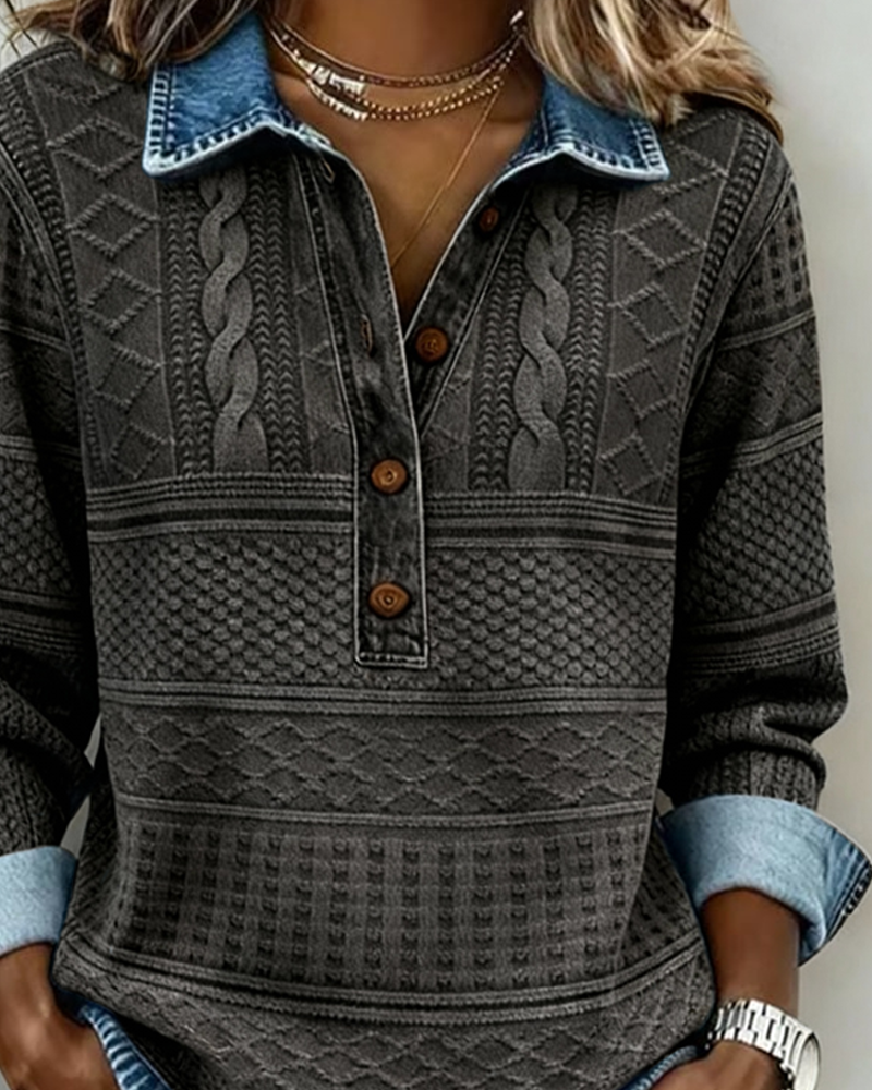 Cynthia |Trendy Sweatshirt with Half Button and Collar