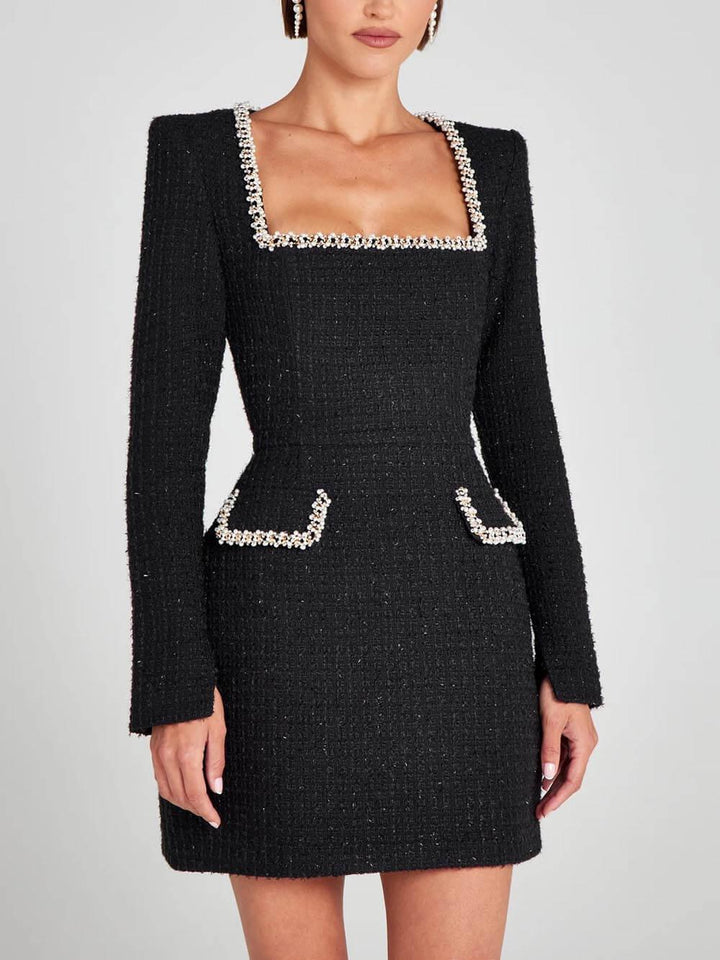 Exquisite And Playful Pearl Trim Pocket Mini Dress