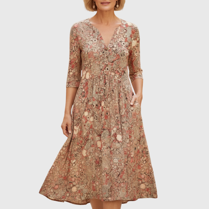 Graceful V-Neck Elegance Midi Dress