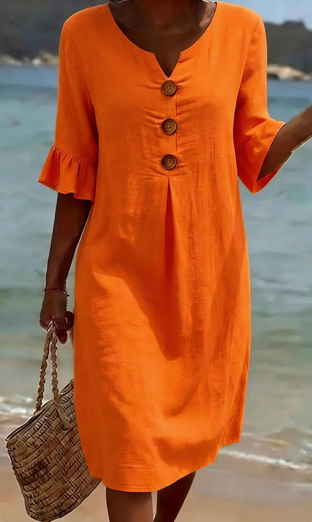 BreezeLinen™ Floral Cotton Midi Dress – Breathable Fit & Effortless Summer Style