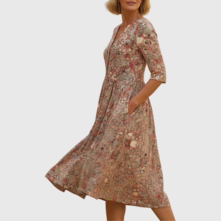 Graceful V-Neck Elegance Midi Dress