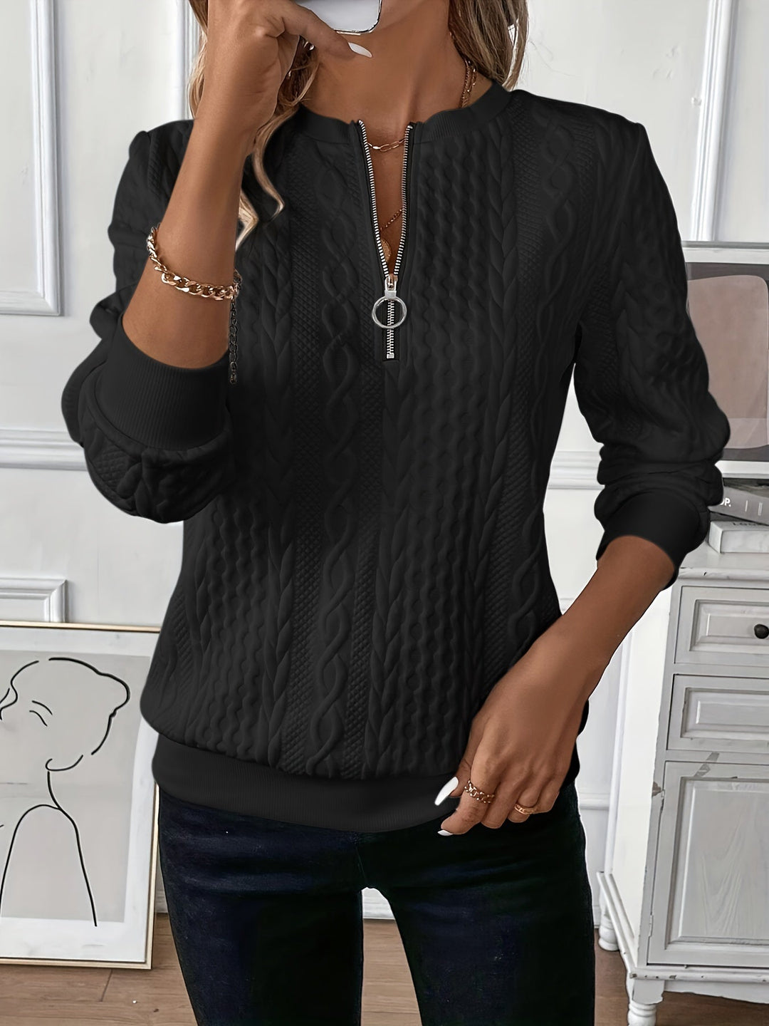 Claire | Women zip-up cable knit sweater