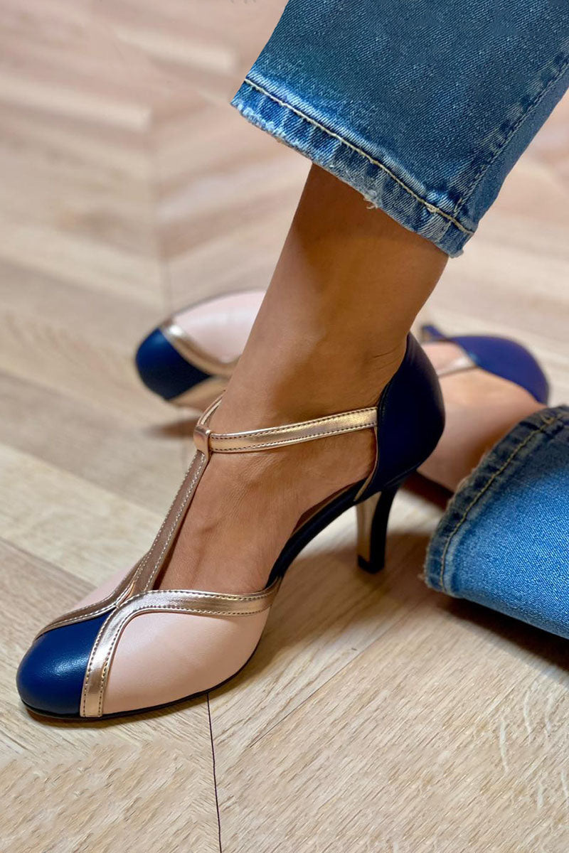 Alessia™ | Vibrant and Cozy T-Strap High Heels with Round Toe Design