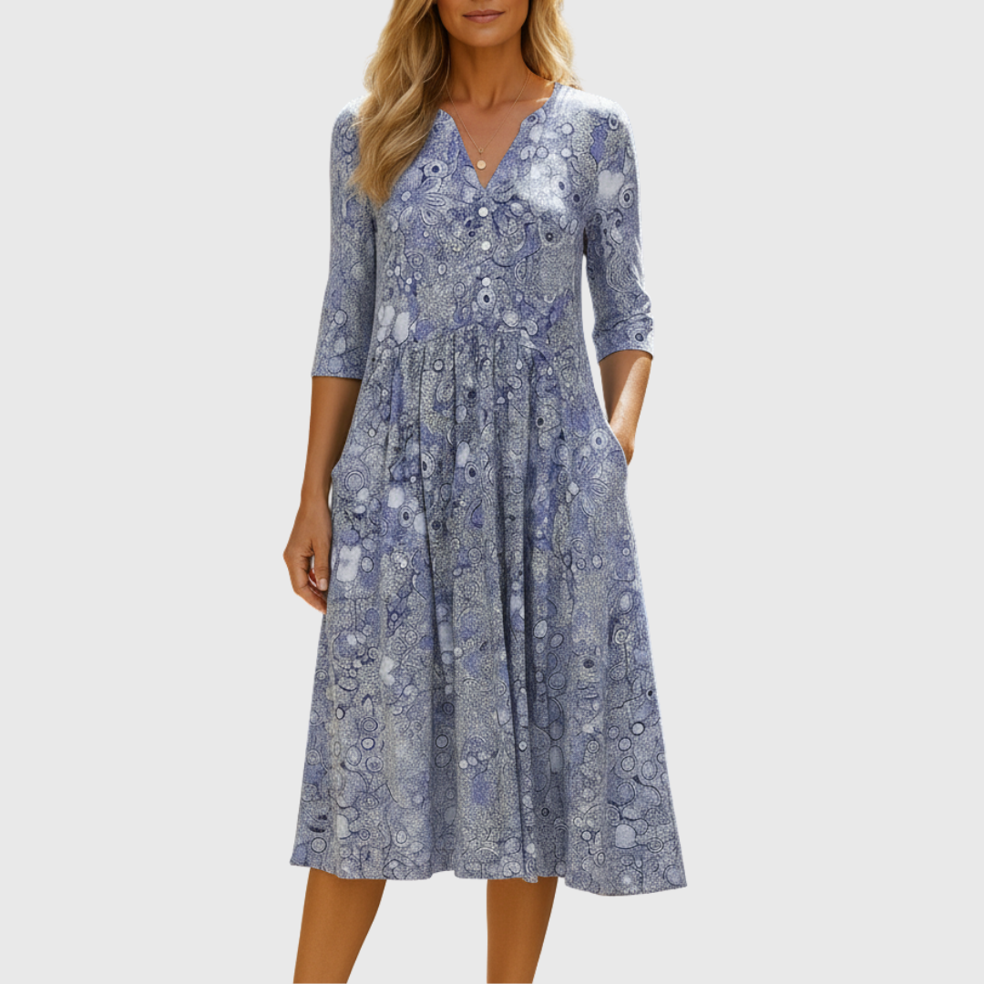 Graceful V-Neck Elegance Midi Dress