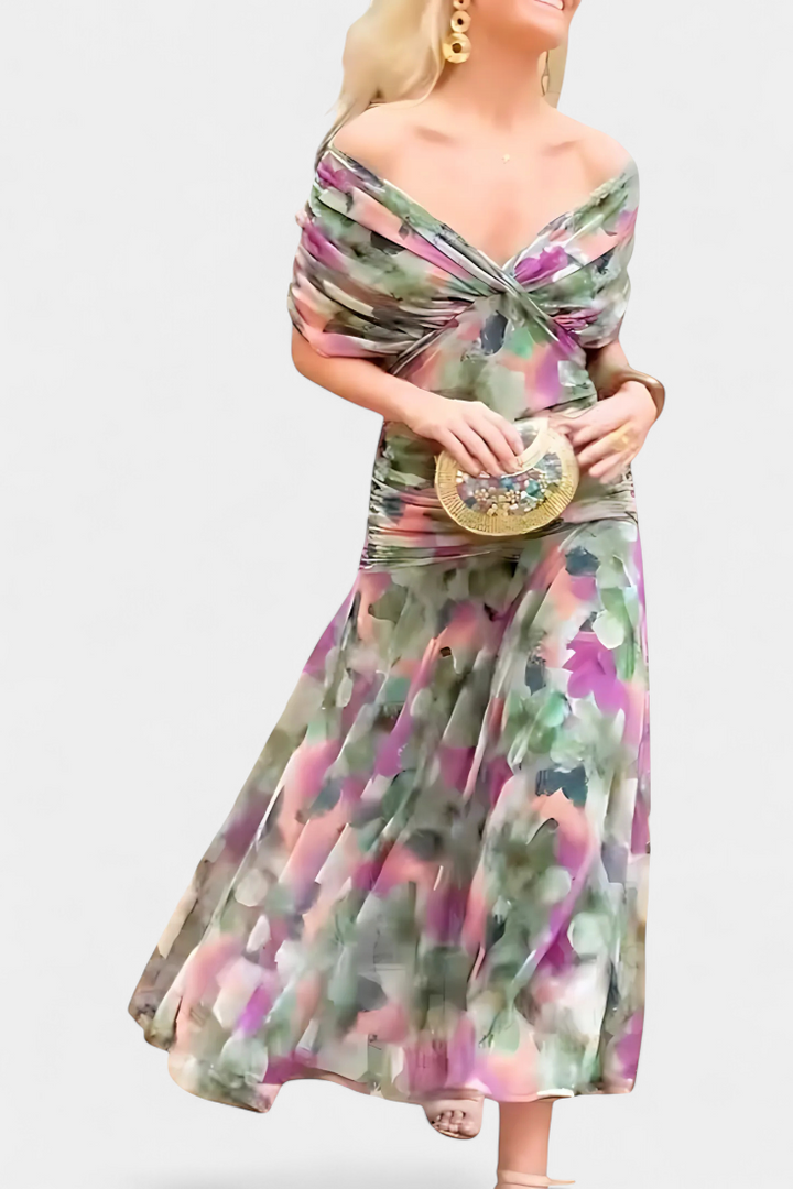 Elegant Knee Length Dress Deep V Neck Ruched Waist