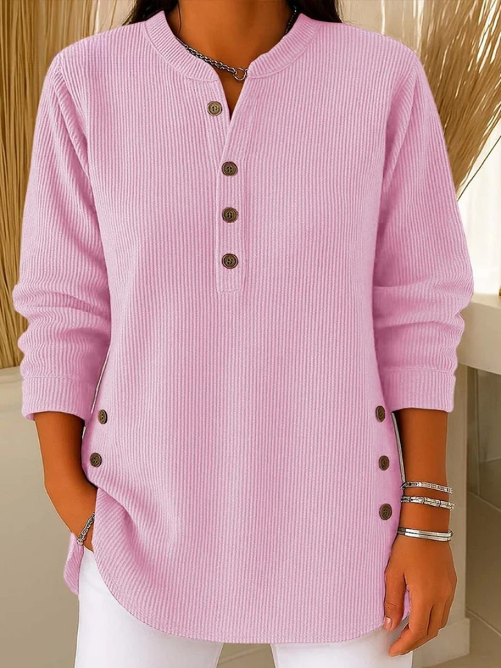 Avenelle- Casual Ribbed Long Sleeve Henley Top