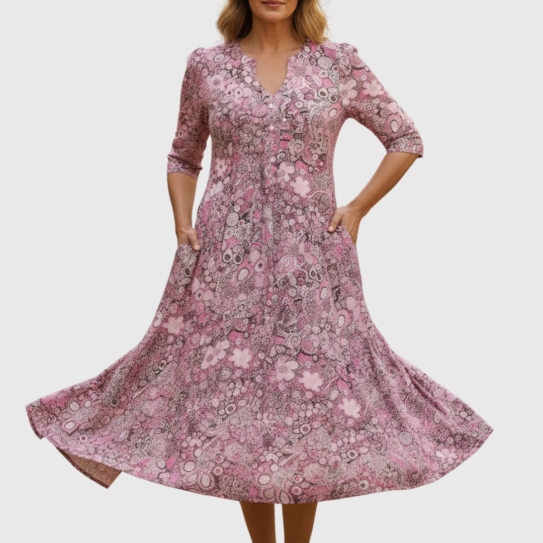 Graceful V-Neck Elegance Midi Dress