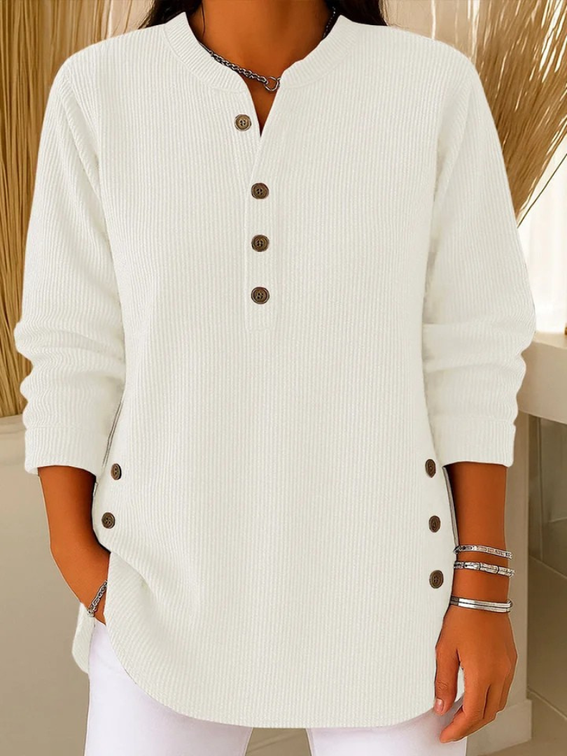 Avenelle- Casual Ribbed Long Sleeve Henley Top