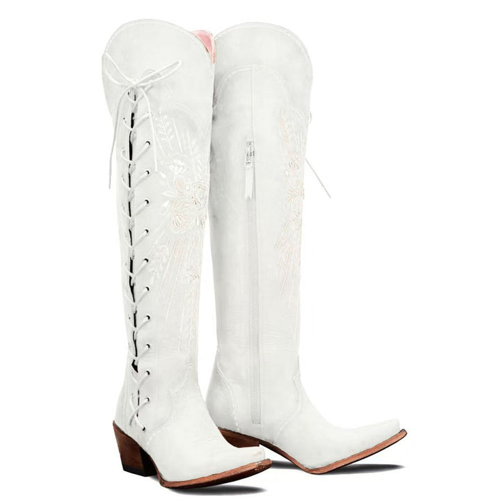 Vintage Embroidered Lace-Up Western Boots