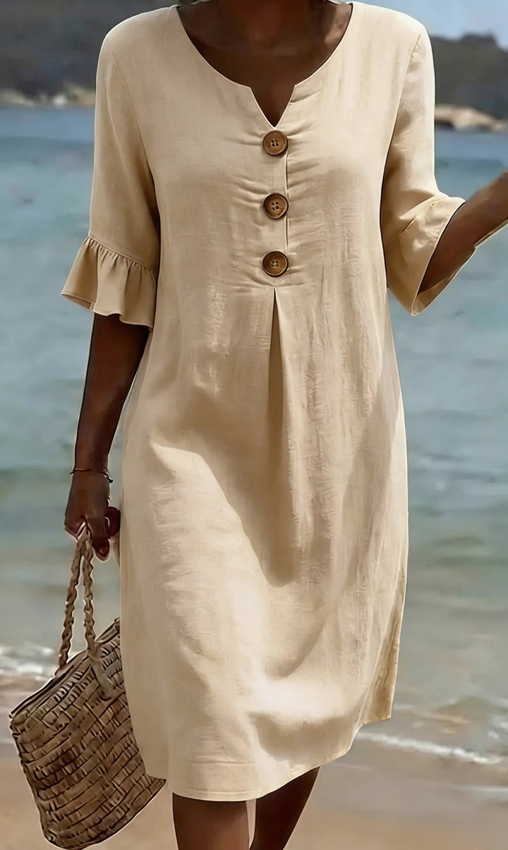 BreezeLinen™ Floral Cotton Midi Dress – Breathable Fit & Effortless Summer Style