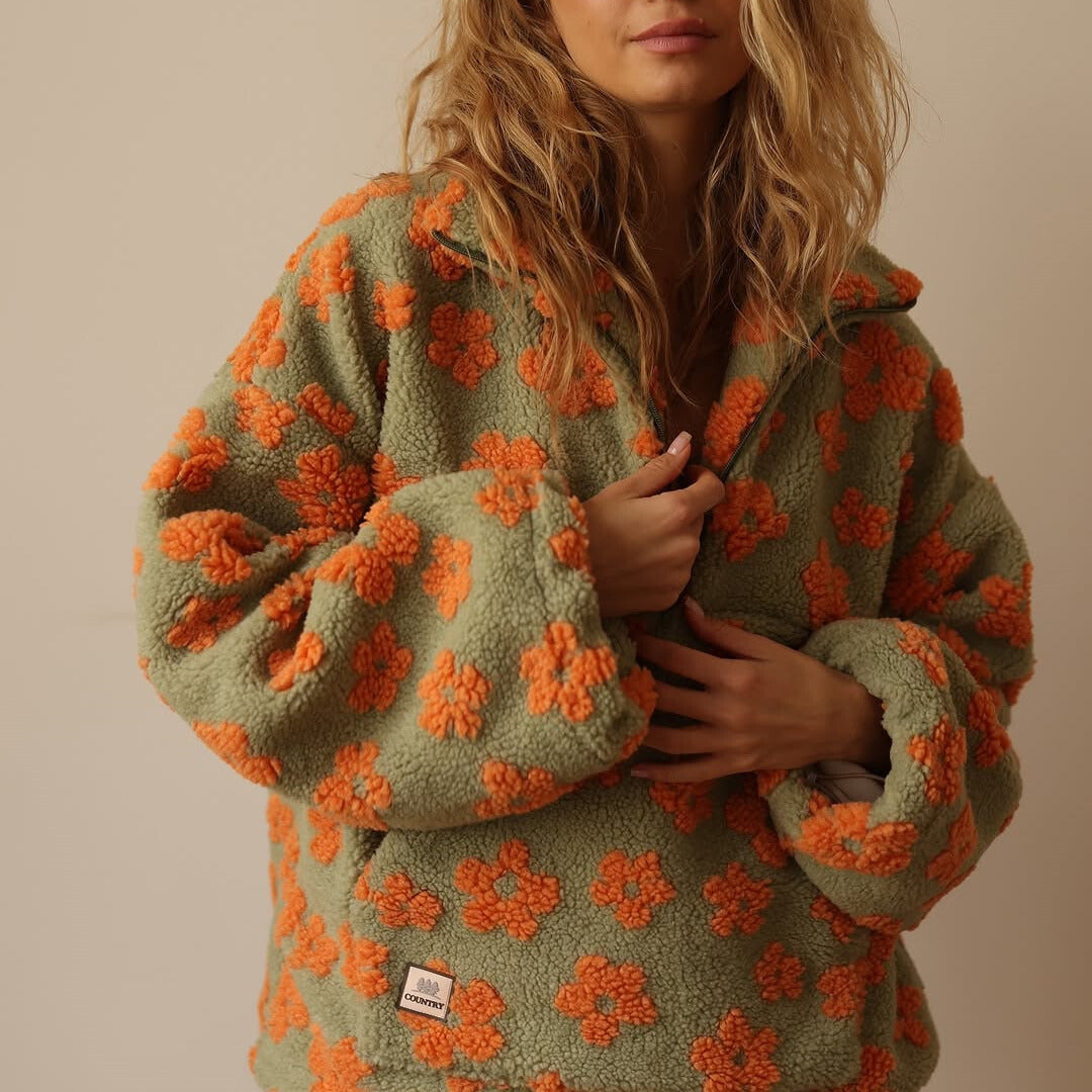 Daisy™ Cozy Fleece Pullover – Soft Sherpa Feel &amp; Relaxed Boho Fit