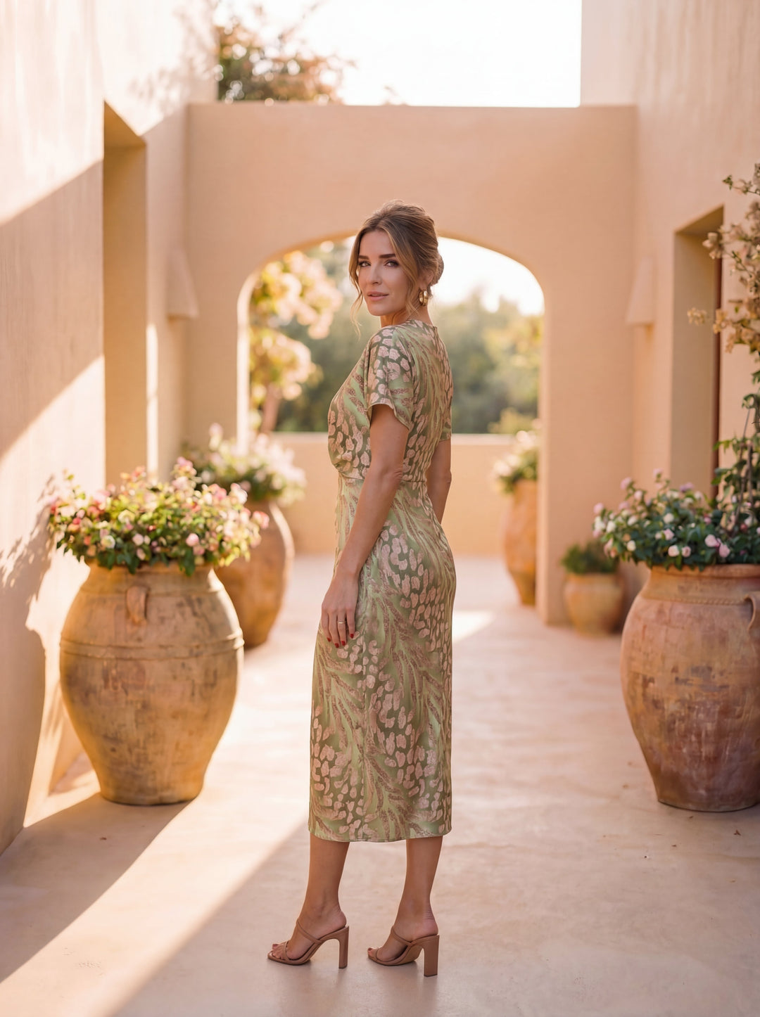 SculptFit™ Elegant Wrap Midi Dress – Flattering Waist & Flow Fit