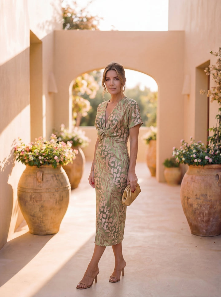 SculptFit™ Elegant Wrap Midi Dress – Flattering Waist & Flow Fit