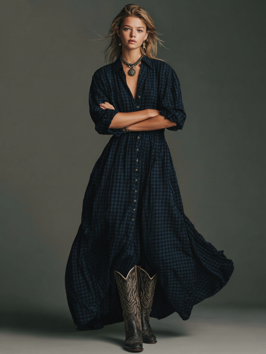 Regina | Long Sleeve Shirt Maxi Dress
