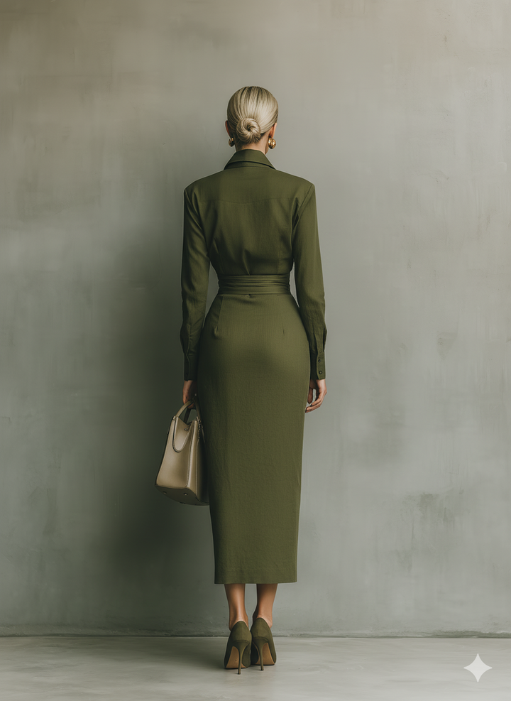 Natalie | Green Cotton Blended Maxi Dress