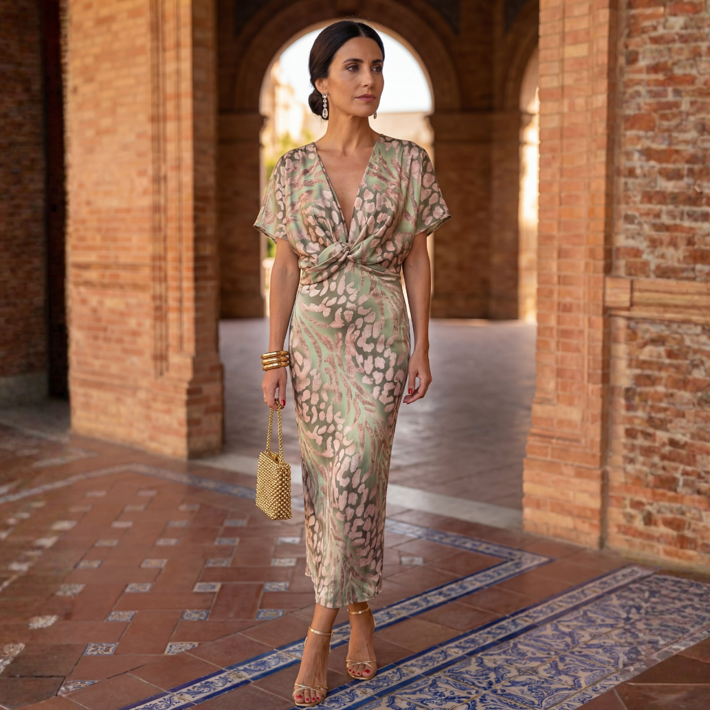 SculptFit™ Elegant Wrap Midi Dress – Flattering Waist & Flow Fit