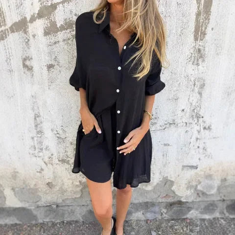 Nora™ | Casual Effen Blouse met Korte Broek Set