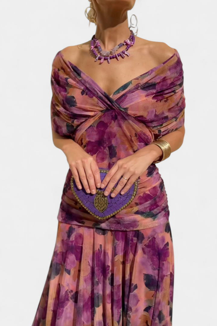 Elegant Knee Length Dress Deep V Neck Ruched Waist