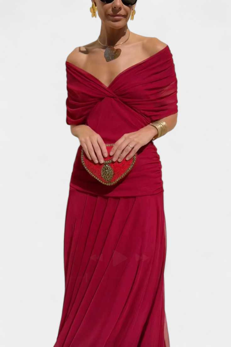 Elegant Knee Length Dress Deep V Neck Ruched Waist
