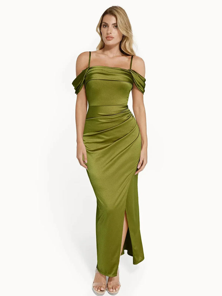 Shapewear Off Shoulder Shine Ruched Sculpting Maxi Dress