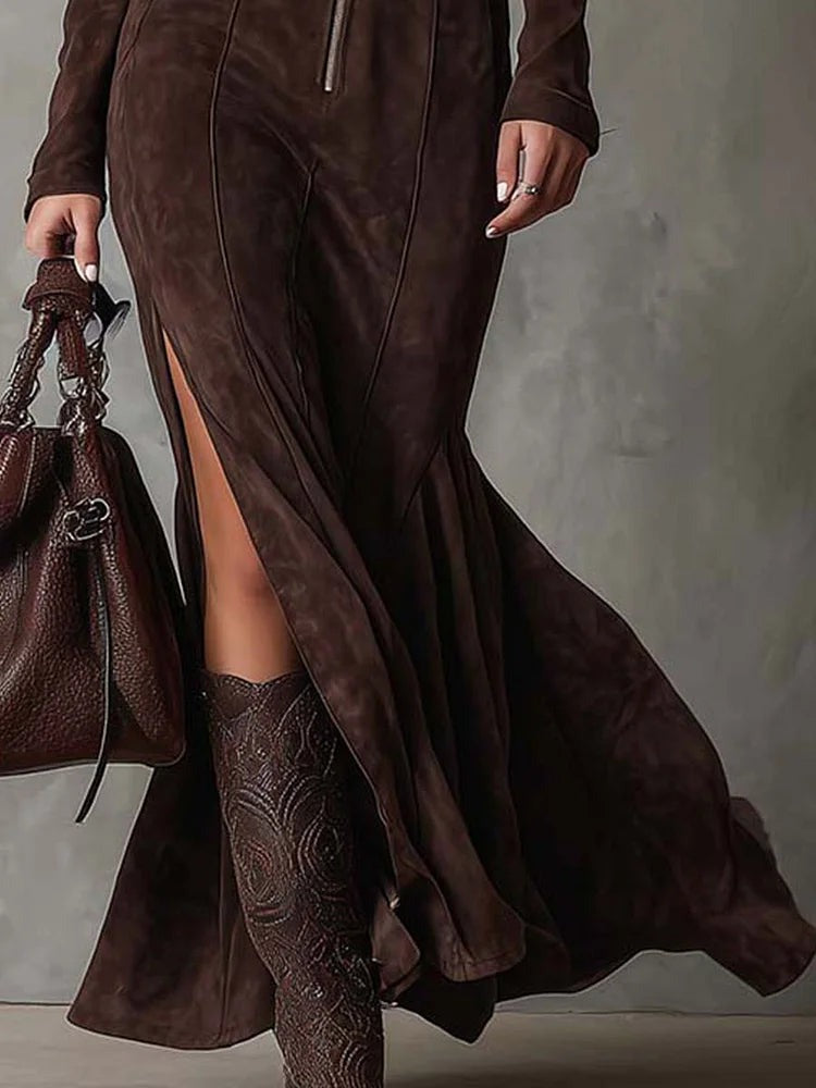 Amara | Long Dress with Belt and Zipper