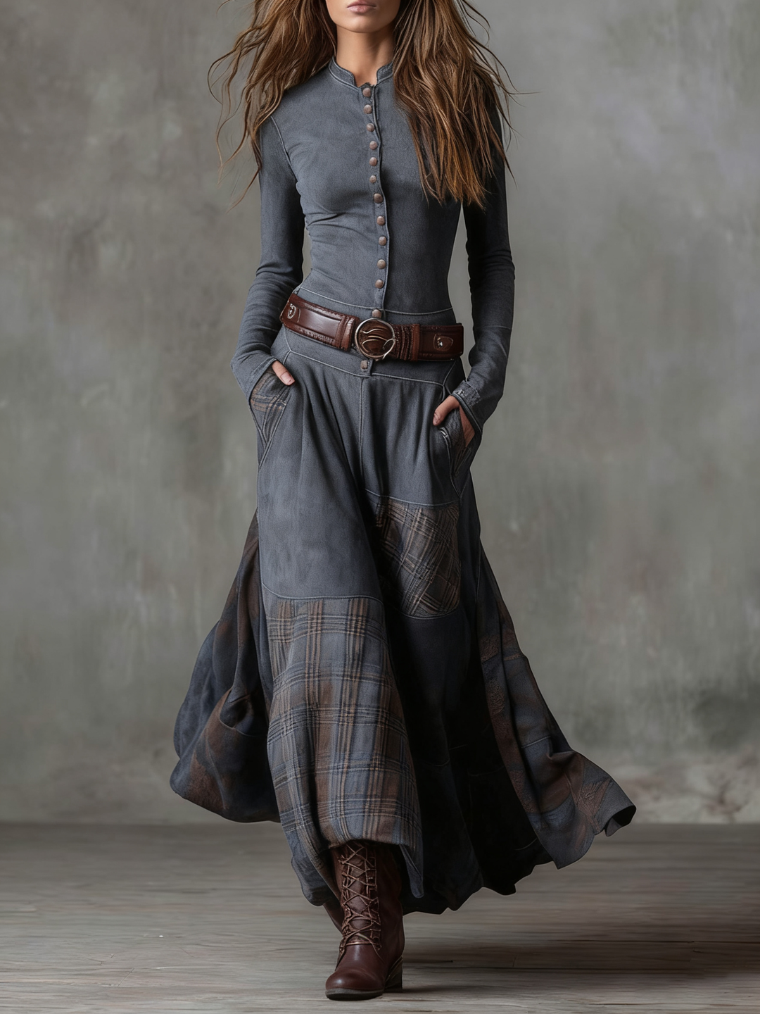 Michelle |Vintage Suede Maxi Dress (With Belt)