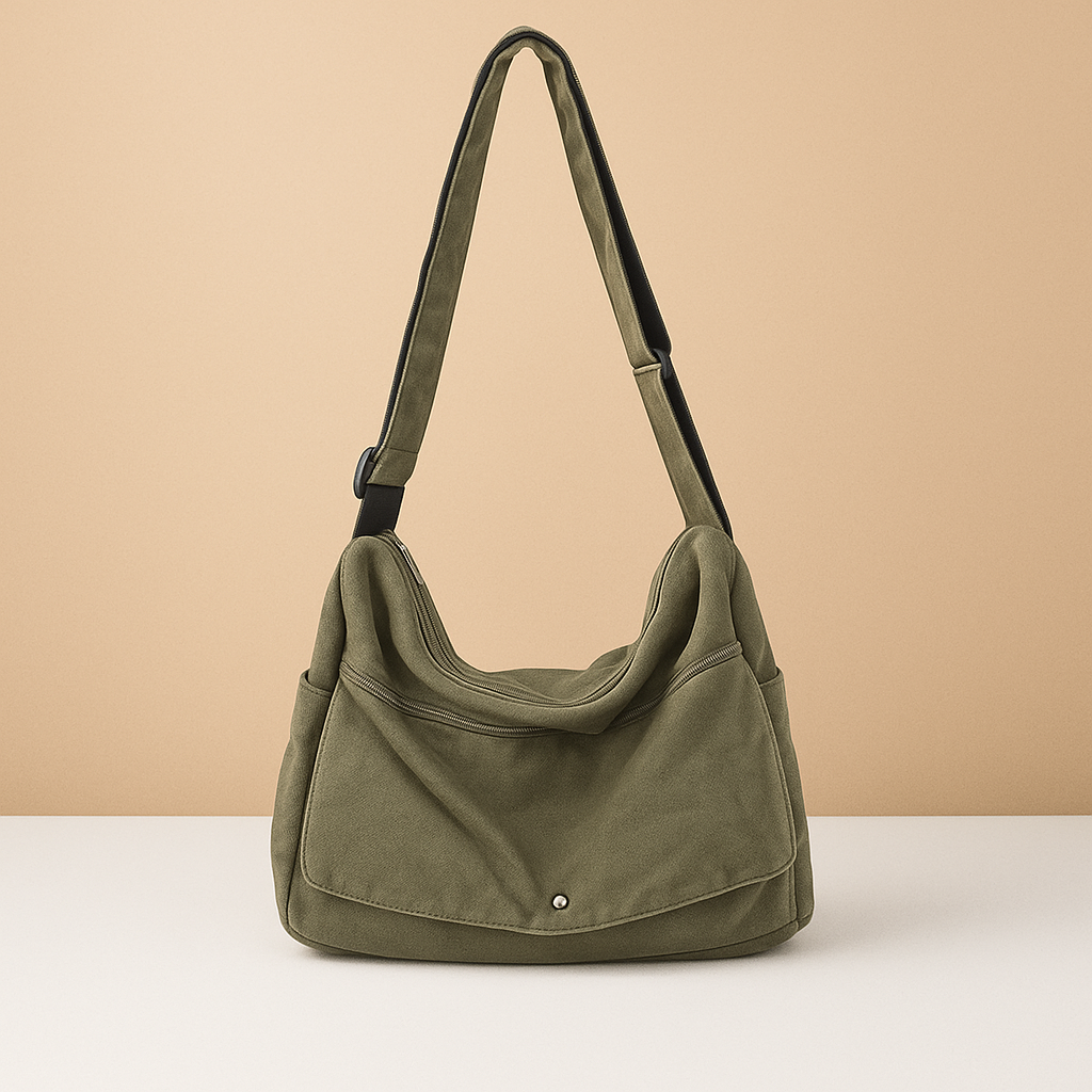 Canvas shoulder bag with outer pocket for women | Grace