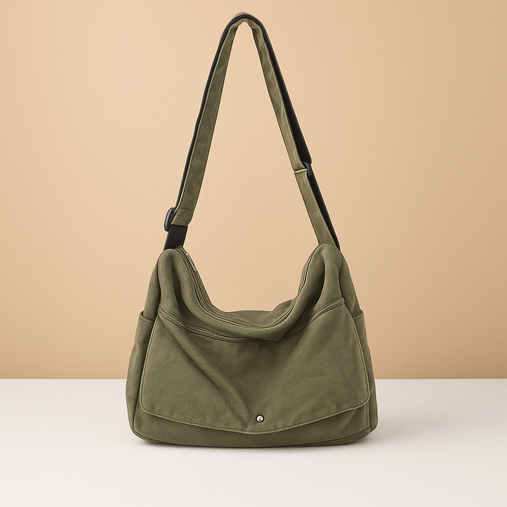 Canvas shoulder bag with outer pocket for women | Grace