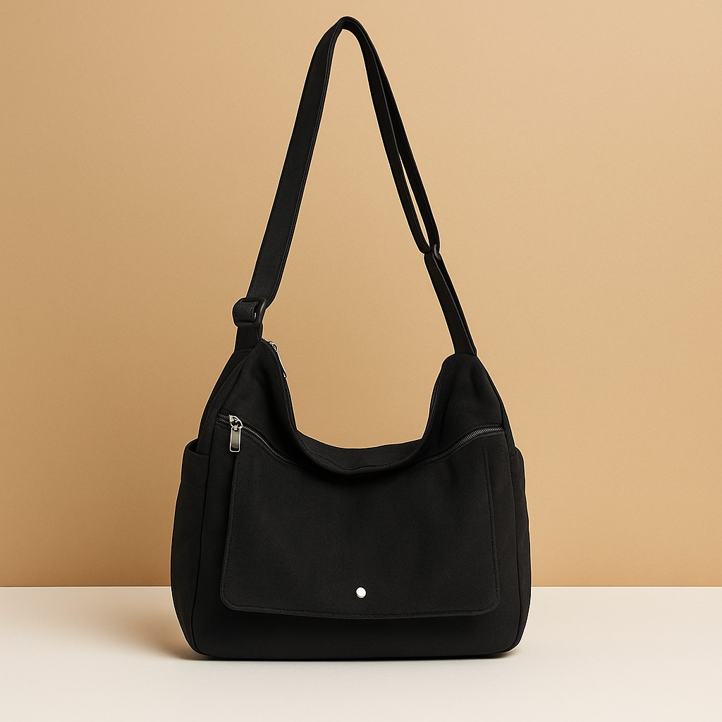 Canvas shoulder bag with outer pocket for women | Grace