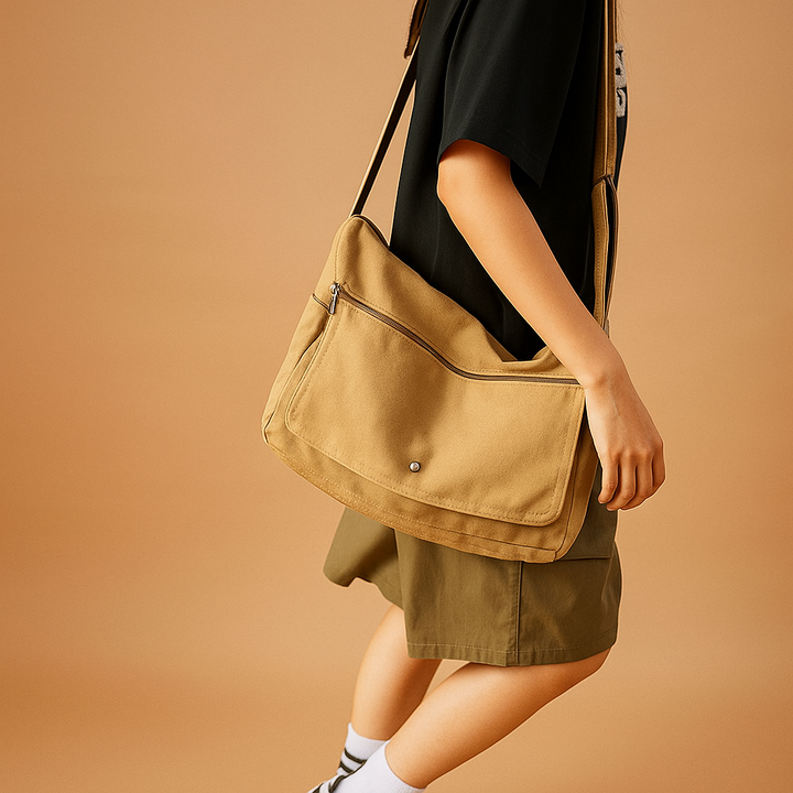 Canvas shoulder bag with outer pocket for women | Grace