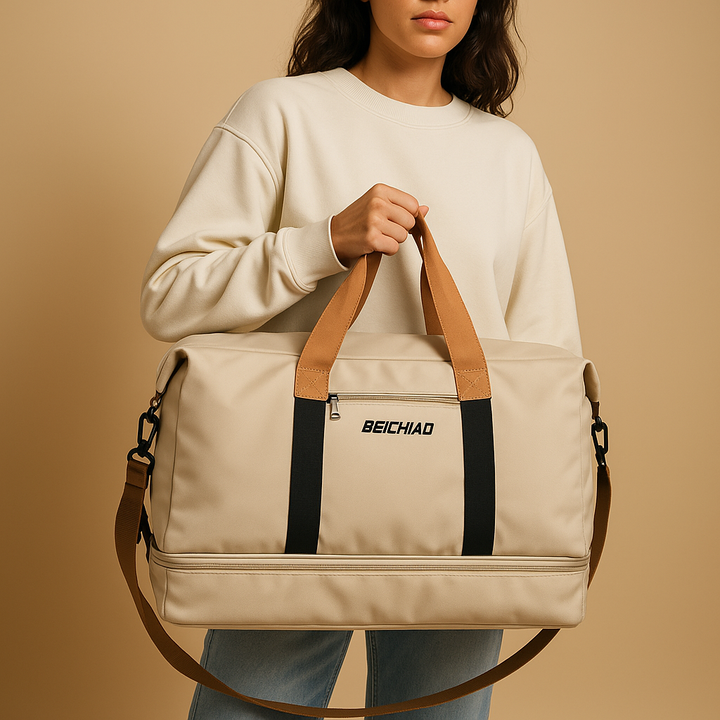 Water-resistant commuter duffle bag with shoe compartment for women | Isla