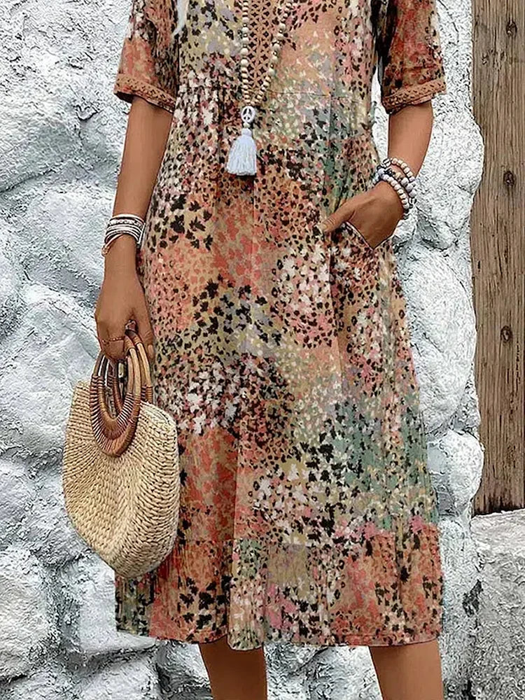 Sofia – Lightweight Midi Dress with V-Neckline