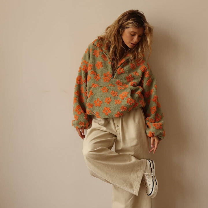 Daisy™ Cozy Fleece Pullover – Soft Sherpa Feel &amp; Relaxed Boho Fit