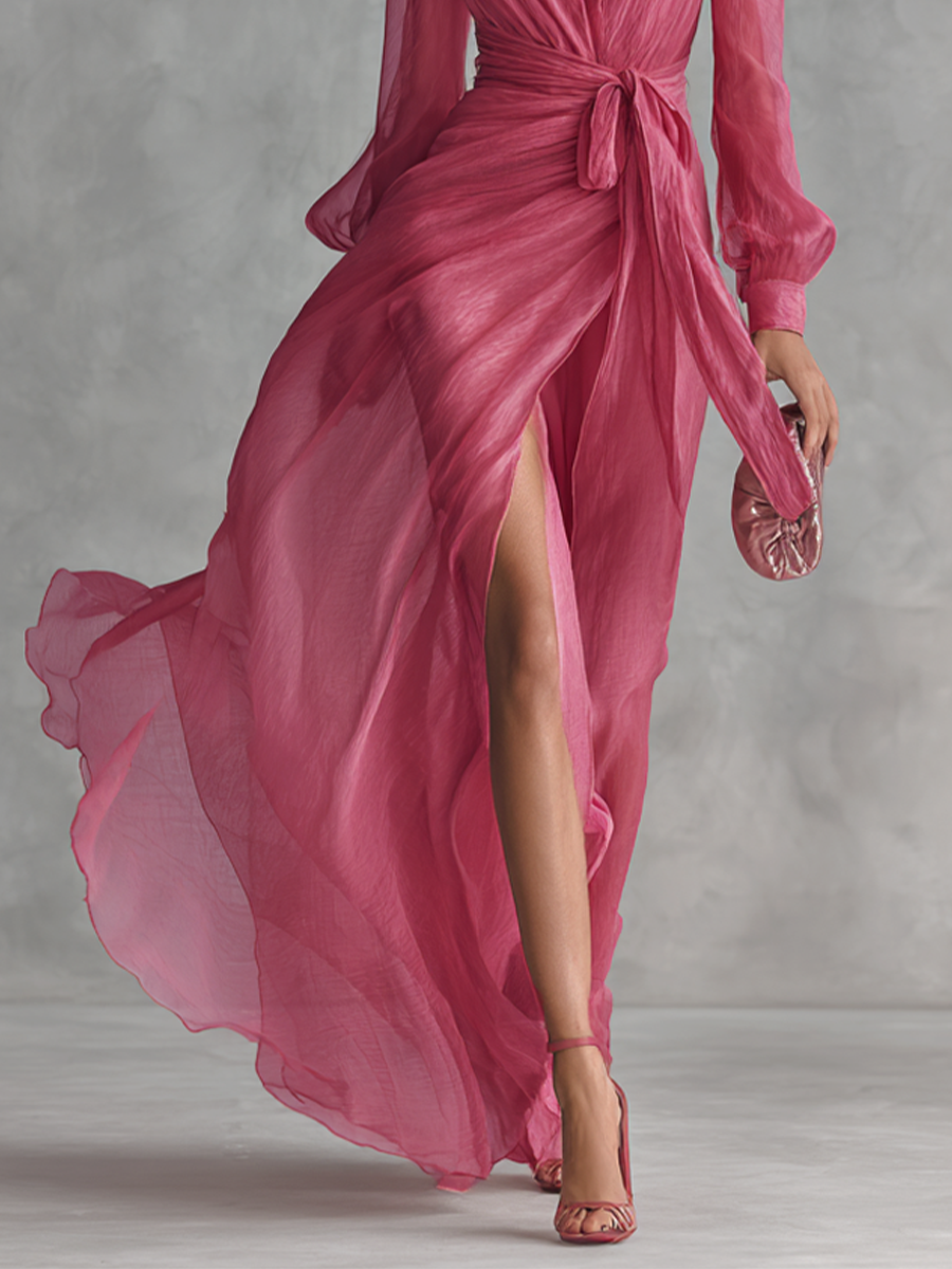 June | Elegant Pearl V-Neck Maxi Dress