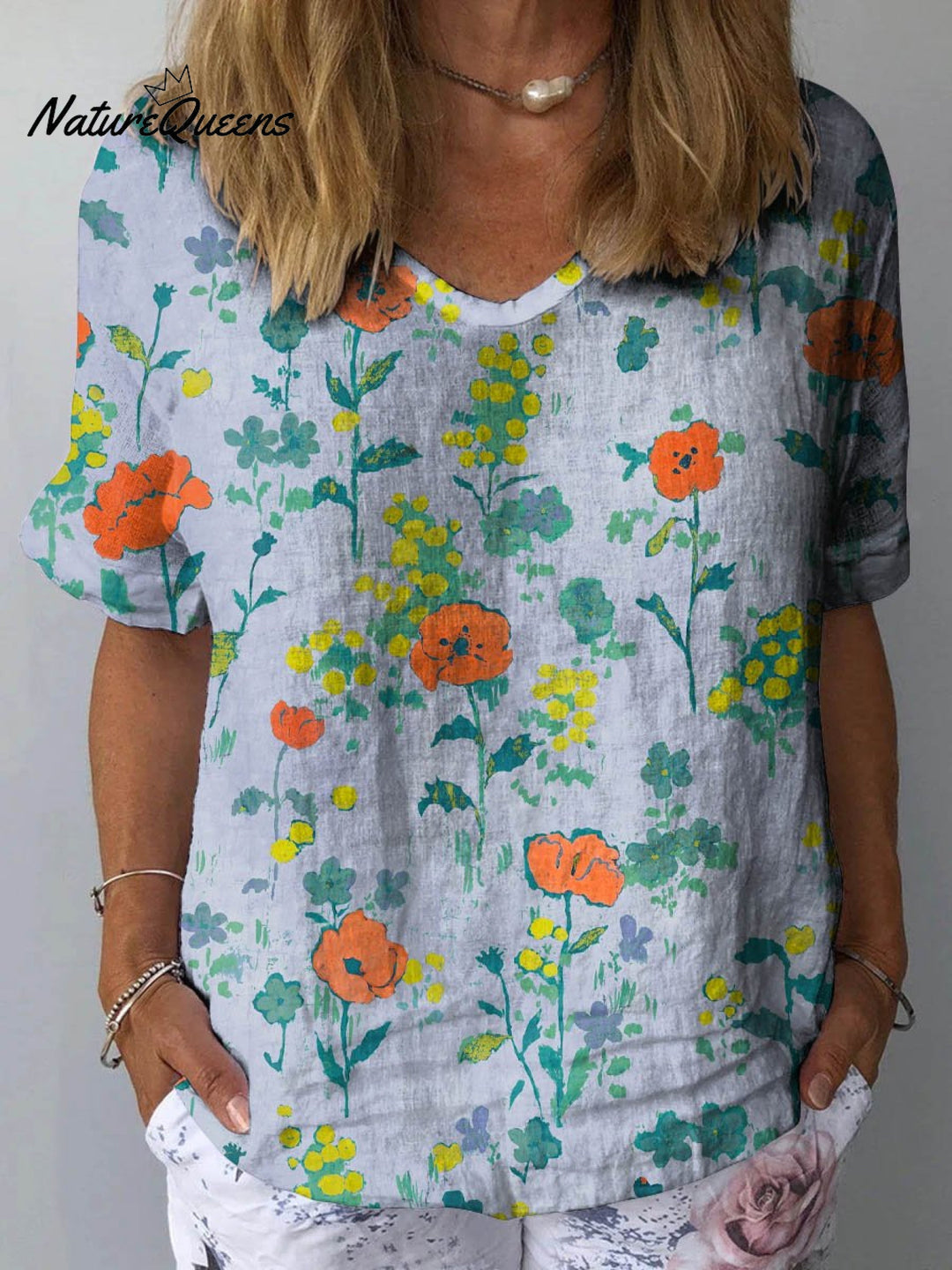 Clara – Floral Linen Floral Art Print Shirt