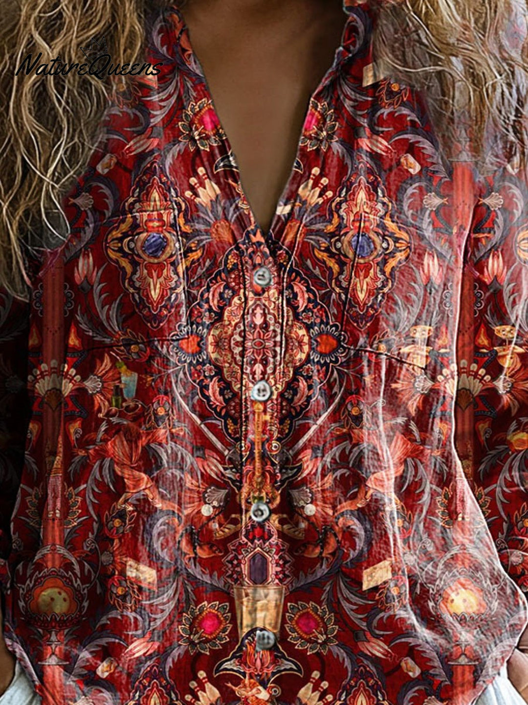 Women's Vintage Lovely Floral Art Print Casual Long Sleeve Comfortable Cotton Shirt