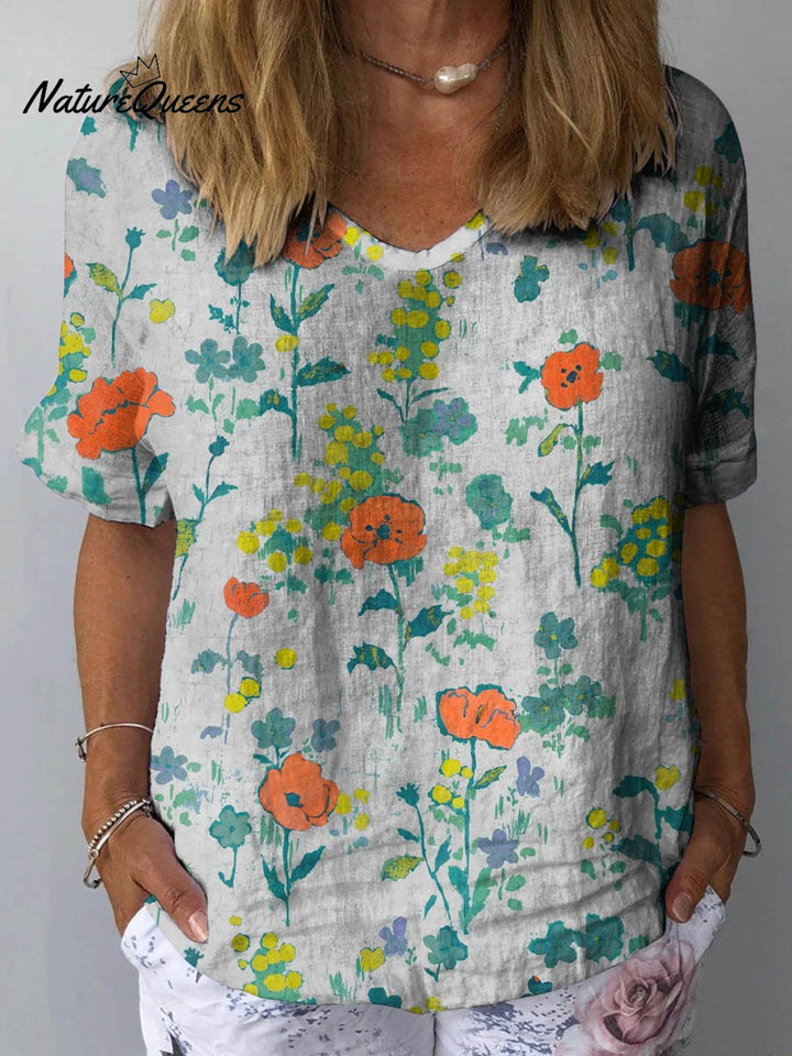 Clara – Floral Linen Floral Art Print Shirt