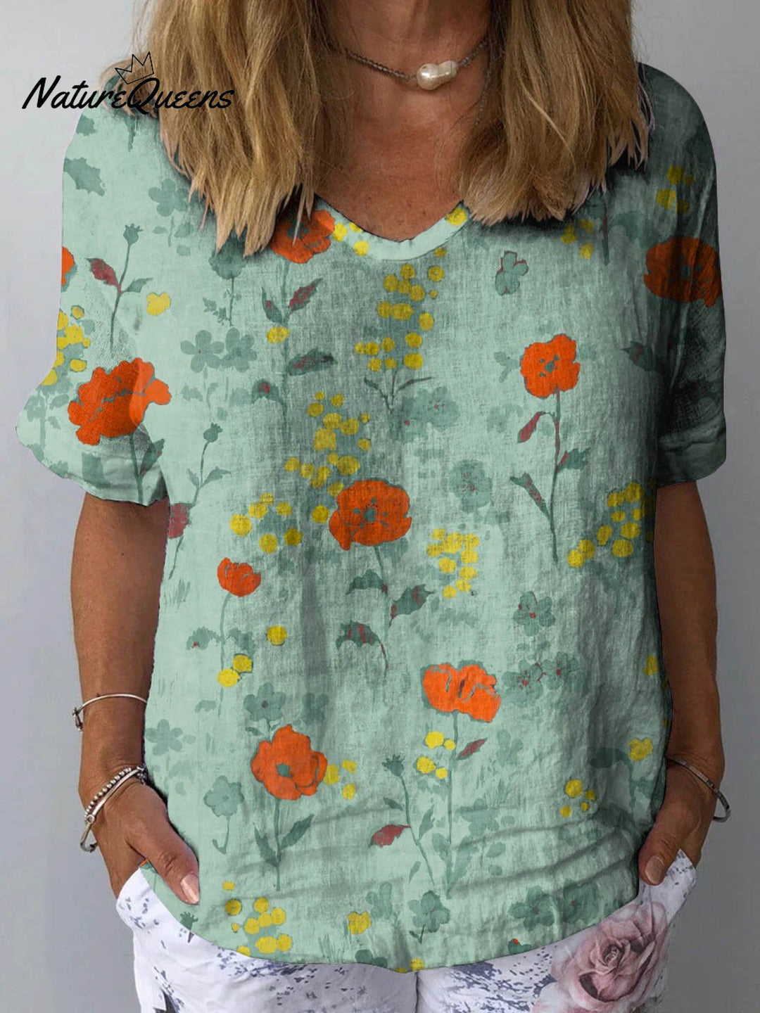 Clara – Floral Linen Floral Art Print Shirt