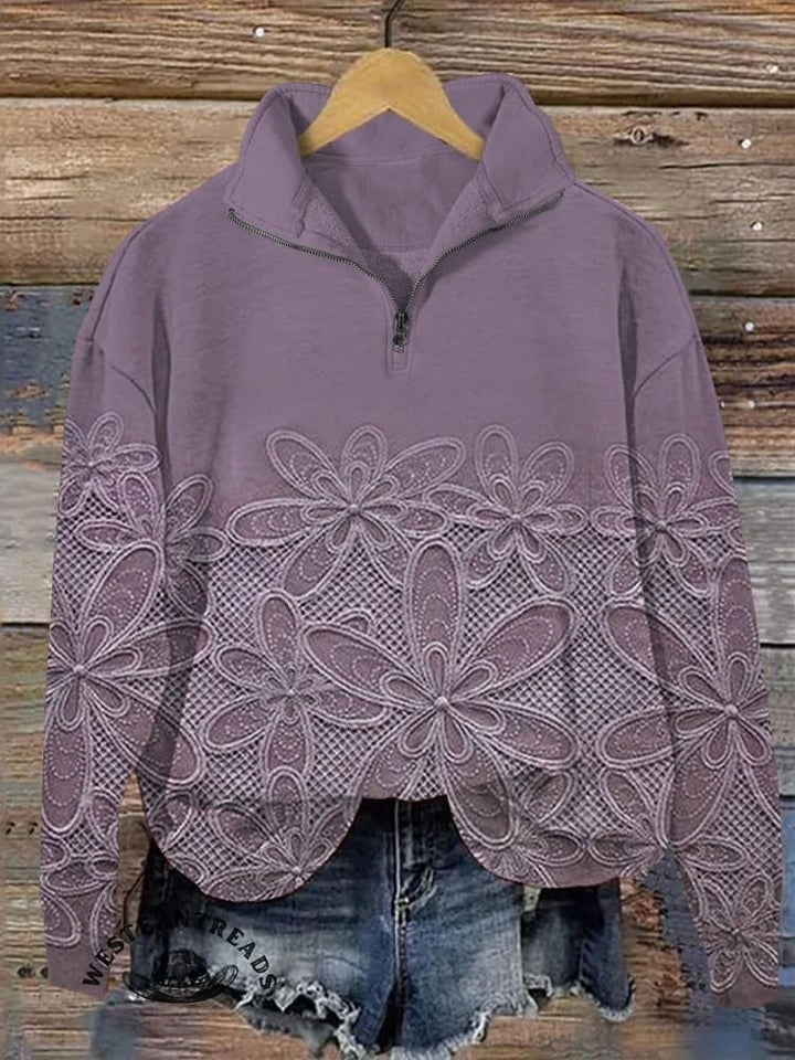 Vintage Style Floral Art Print Casual  Sweatshirt