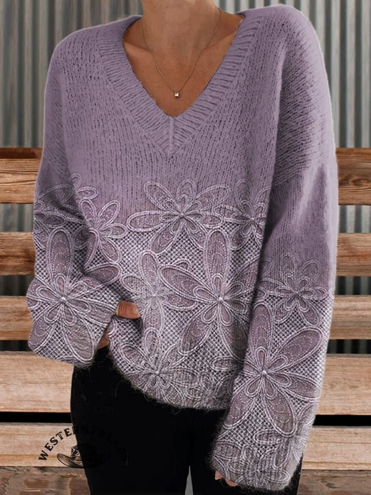 Vintage Style Floral Art Print Casual  Sweatshirt
