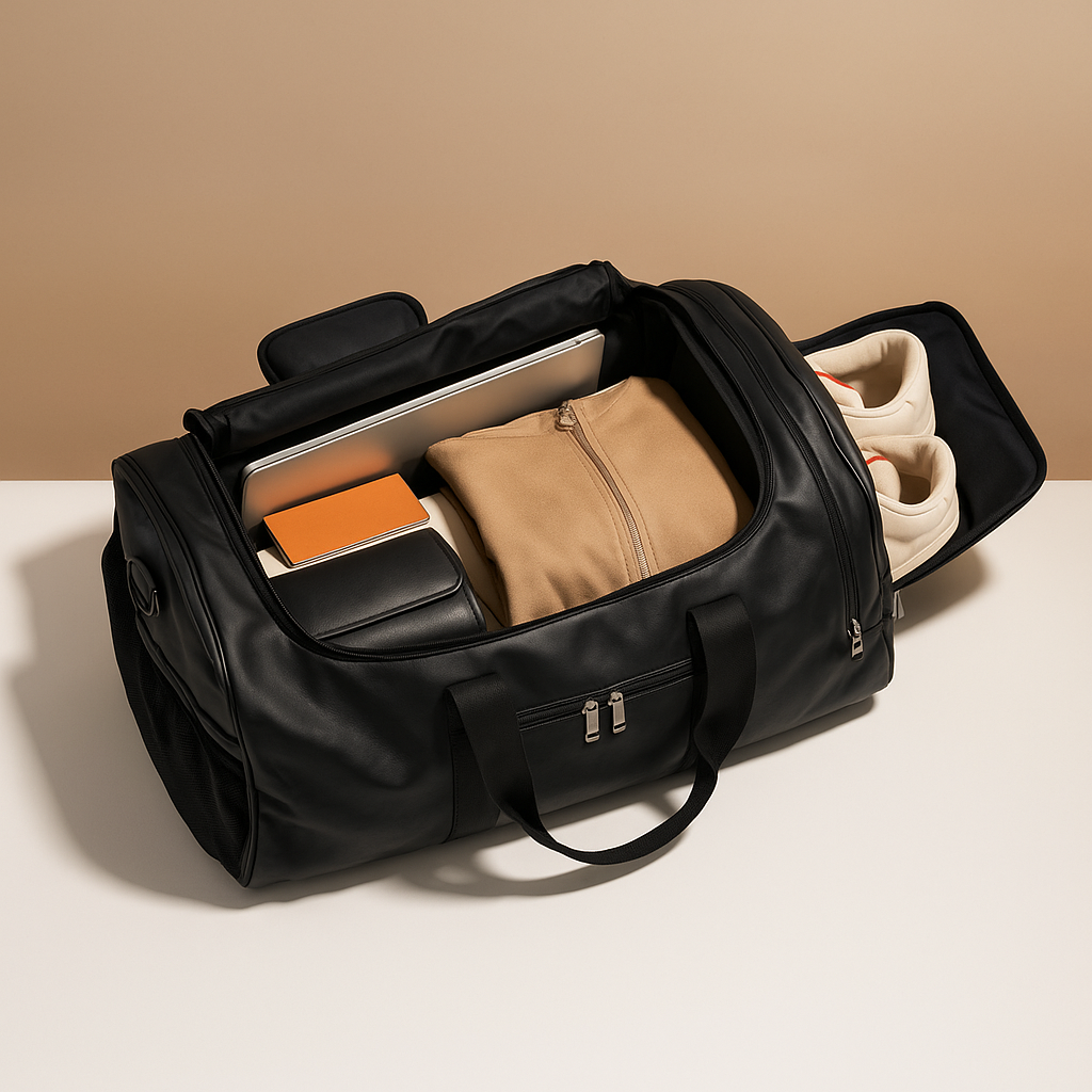 Leather travel duffle bag with shoe compartment for men | Franklin