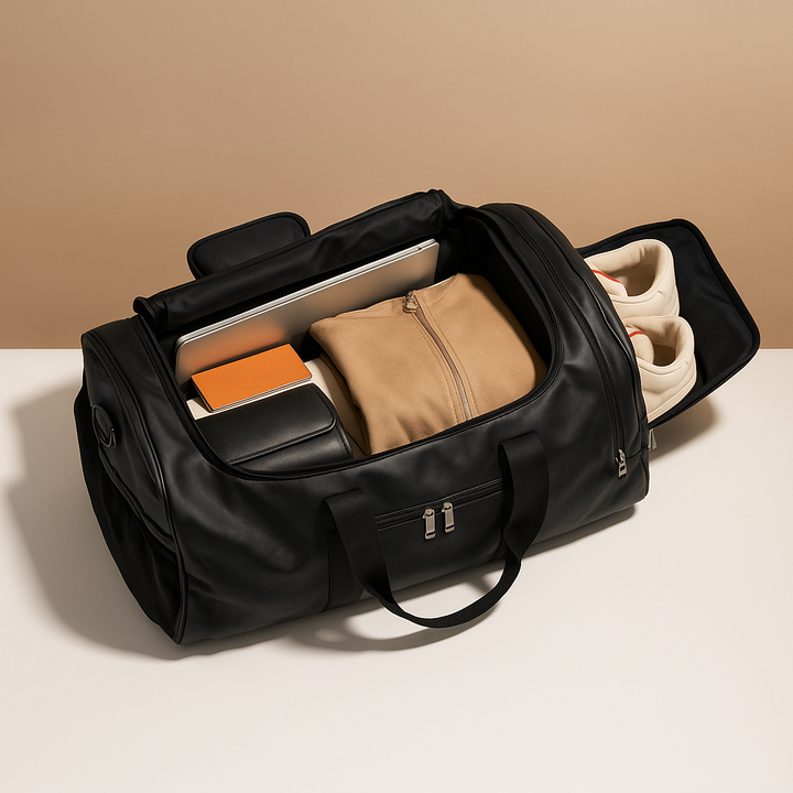 Leather travel duffle bag with shoe compartment for men | Franklin