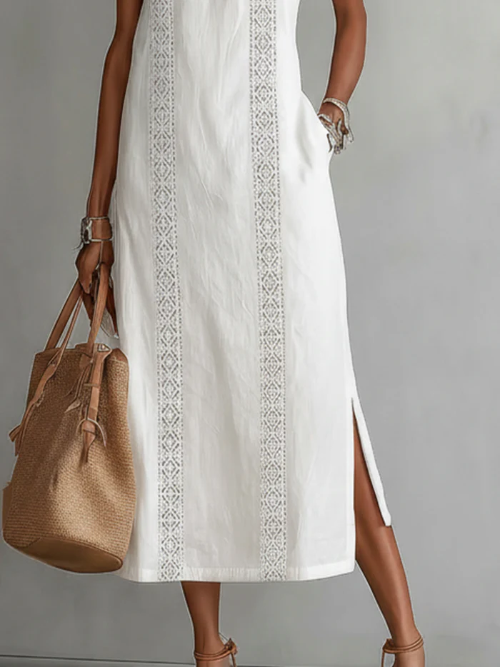 Aurora | Sleeveless Lace Detail Midi Dress