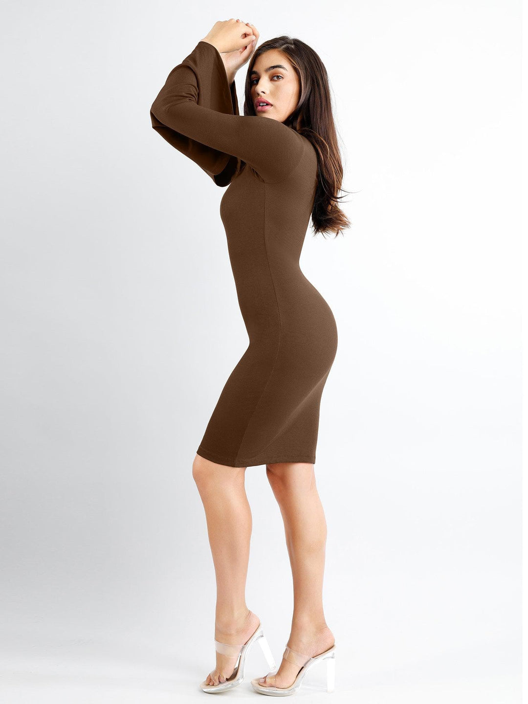 Shapewear Bell Sleeve Square Neck Slimming Midi Dress