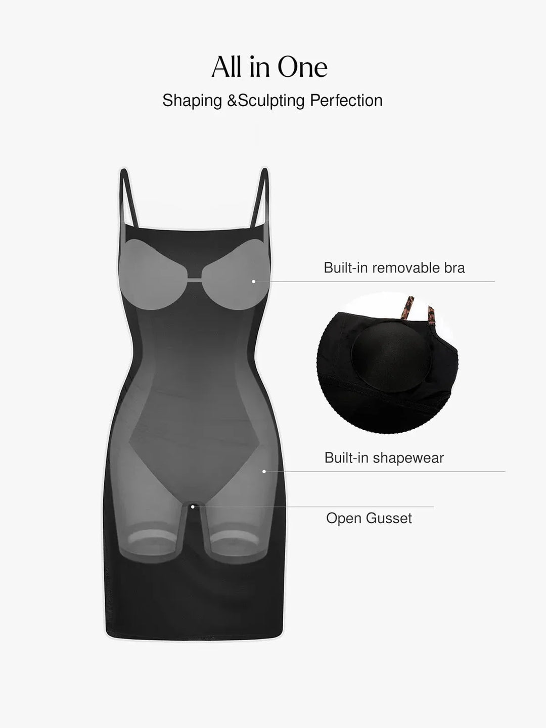 Popilush X Angela Shapewear Mesh Tummy Control Adjustable Strap Slip Dress