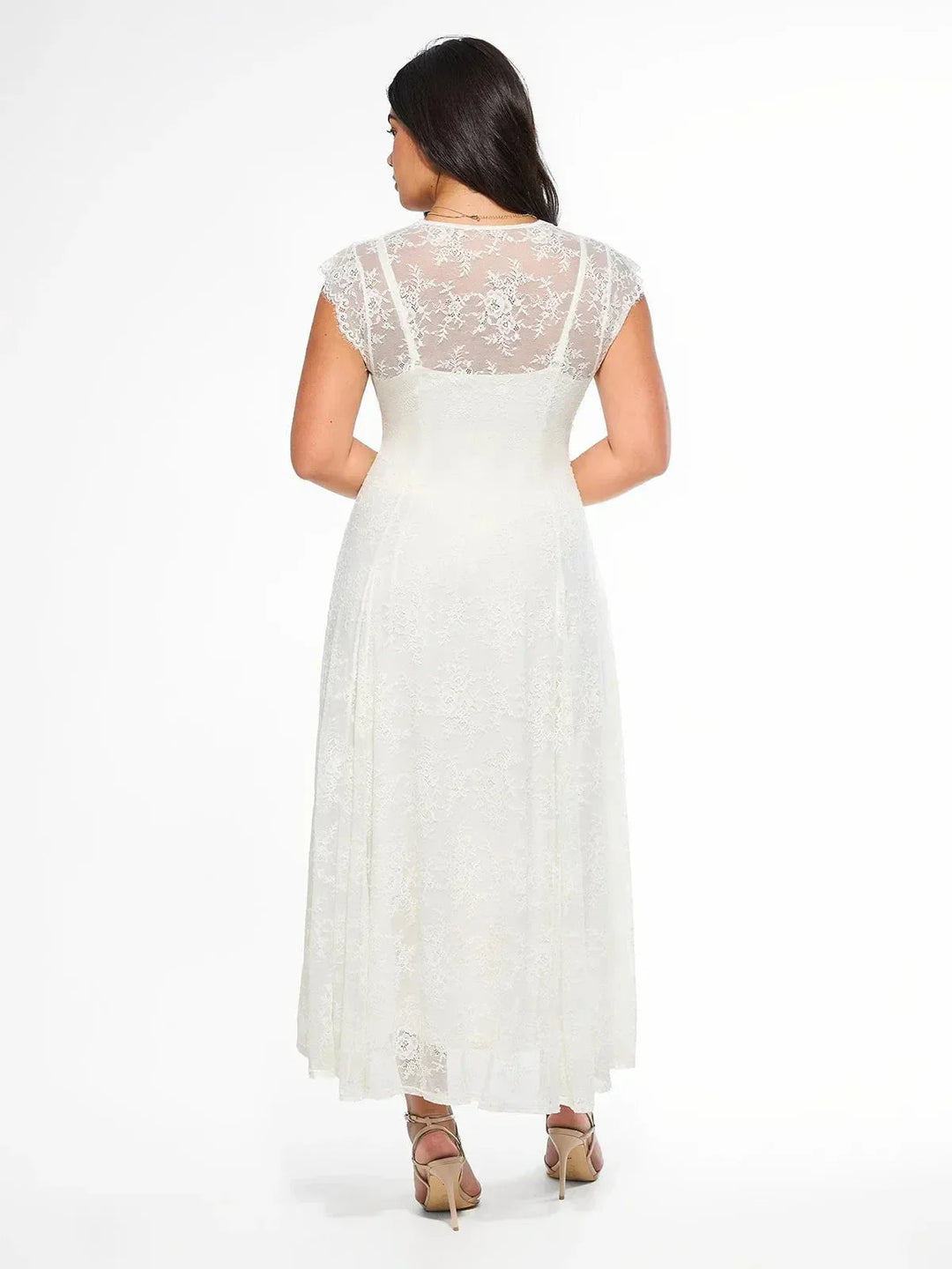 Shapewear Boho Floral Lace Front Slit Maxi Dress