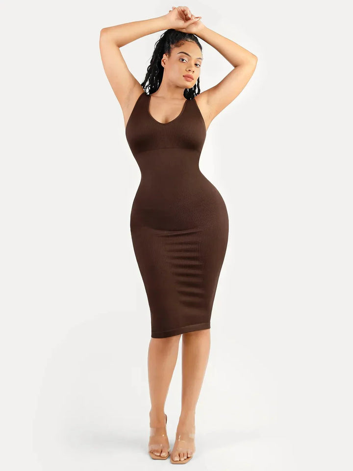 Shapewear Deep V-Neck Tummy Control Midi Dress