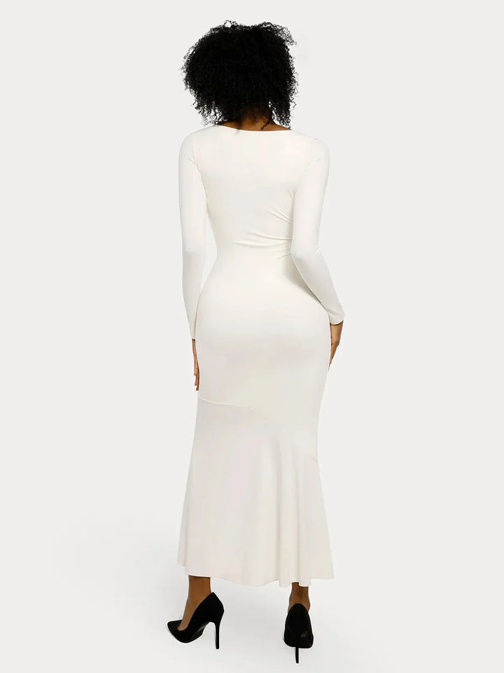 Shapewear Long Sleeve Lace Trim Sculpting Mermaid Maxi Dress