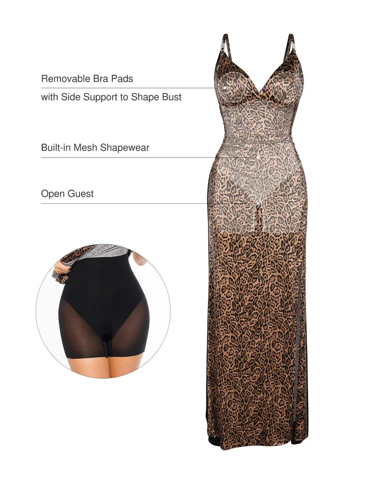 Shapewear Satin Deep-V Front Slit Maxi Dress